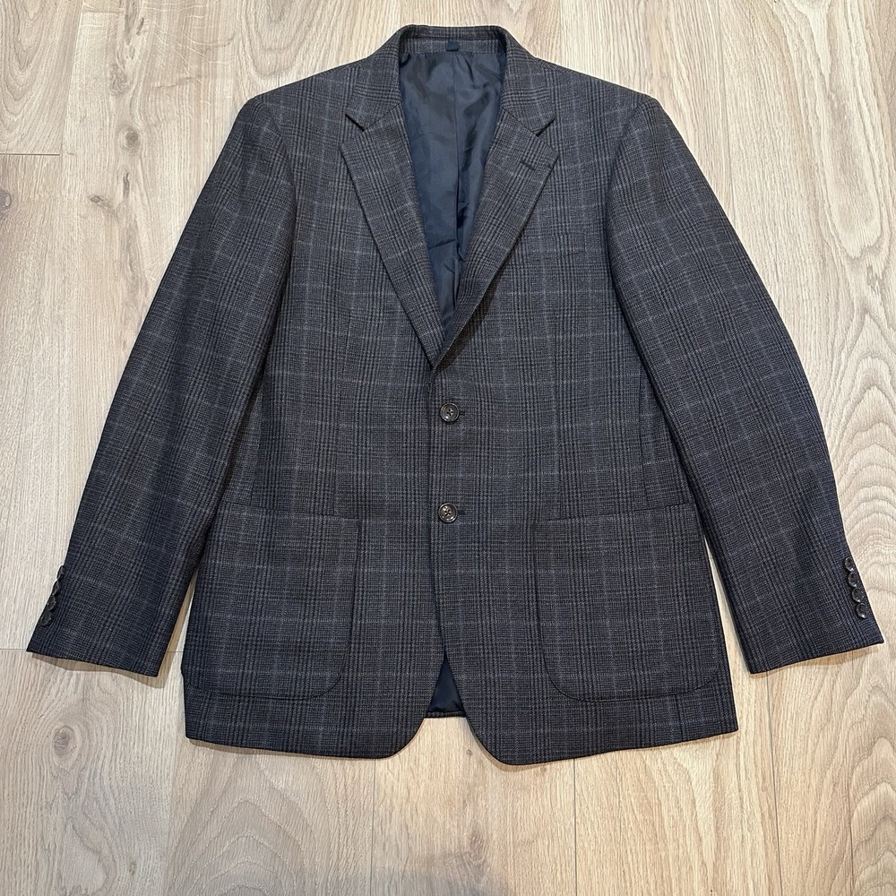 J.Crew Thompson Blazer Mens 40R Navy Gray Wool Blend Windowpane Plaid Jacket